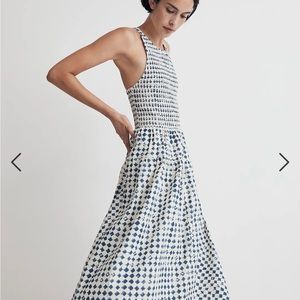 NWT: Madewell Shibori Print Halter Tiered Midi Dress Blue White Cotton 2023-L